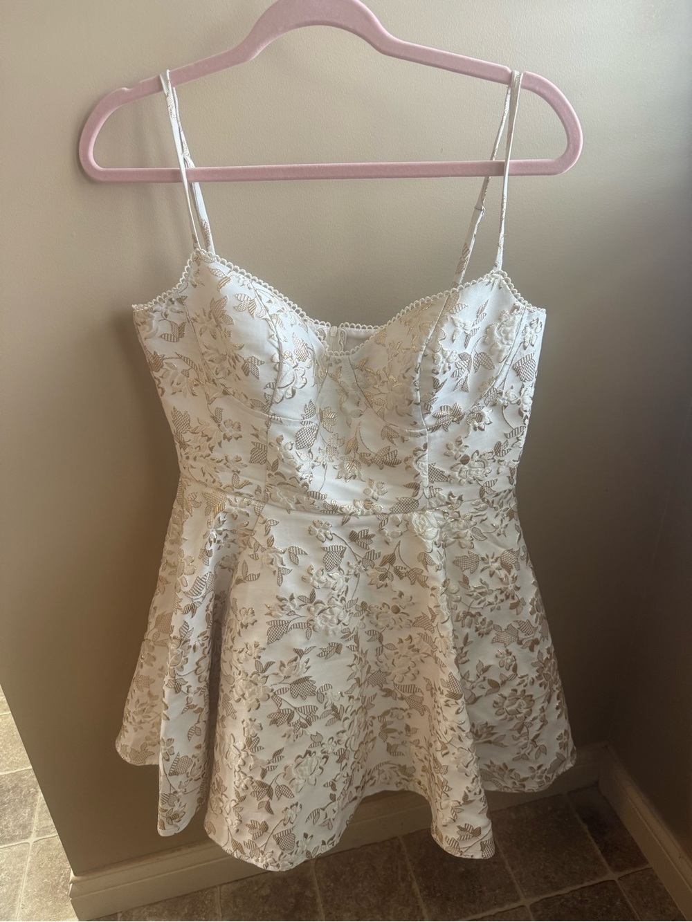 B Darlin Cream Floral Lace Spaghetti Strap Fit-and-Flare Top